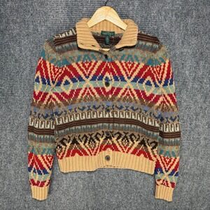 Lauren Ralph Lauren LRL Southwestern Style Cardigan Sweater Multicolor Medium